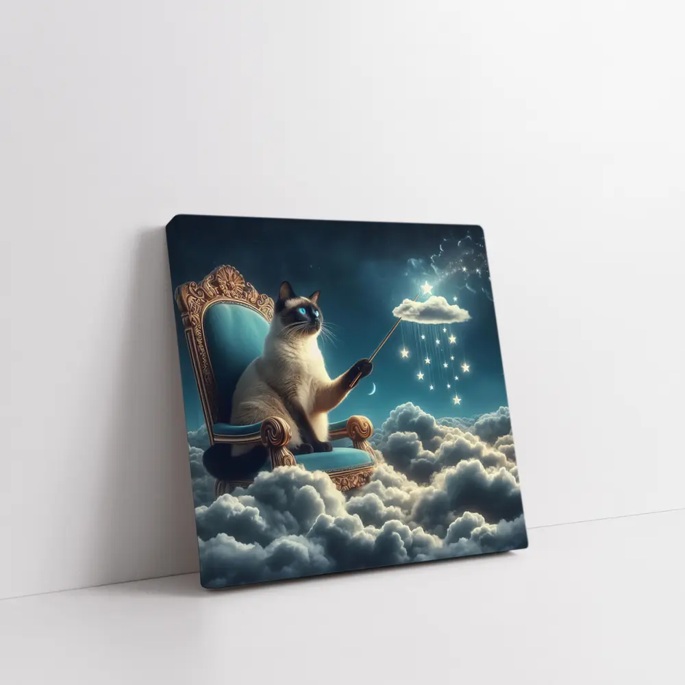 Siamese Cat Wizard Throne Cloudy Night Sky – Wall Art