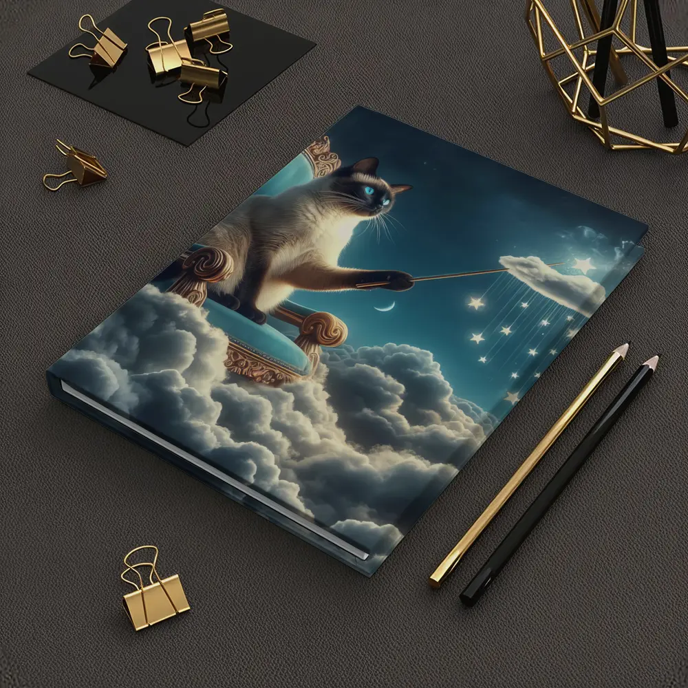 Siamese Cat Wizard Throne Cloudy Night Sky – Notebooks