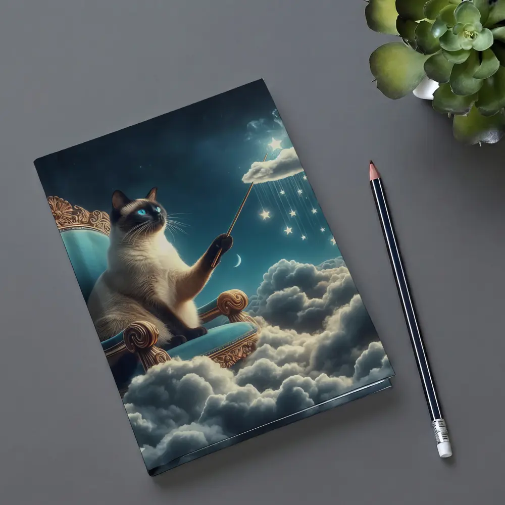 Siamese Cat Wizard Throne Cloudy Night Sky – Notebooks
