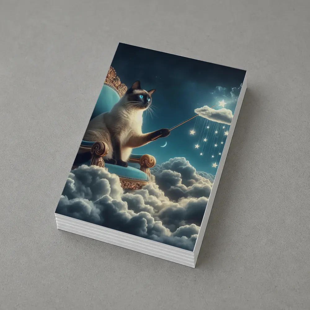 Siamese Cat Wizard Throne Cloudy Night Sky – Postcards