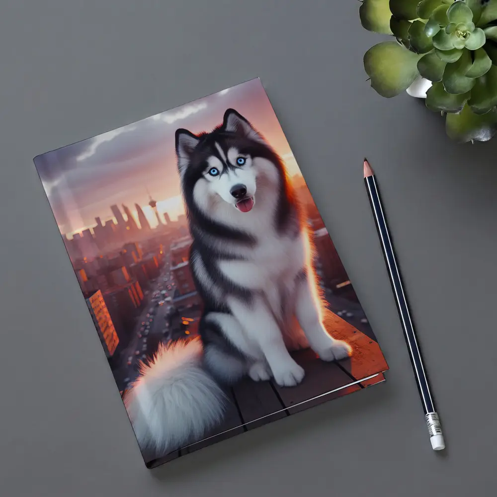 Siberian Husky Blue Eyes City Sunset – Notebooks