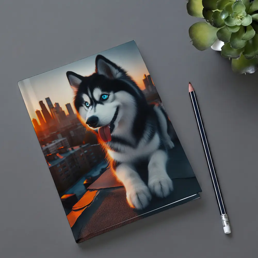 Siberian Husky Blue Eyes City Sunset – Notebooks