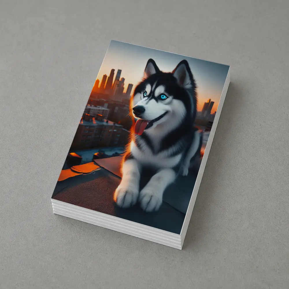 Siberian Husky Blue Eyes City Sunset – Postcards