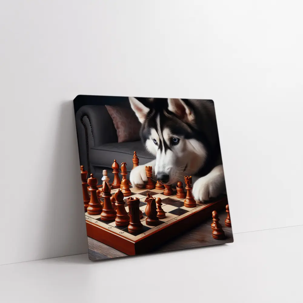 Siberian Husky Dog Playing Chess Indoors – Wall Art