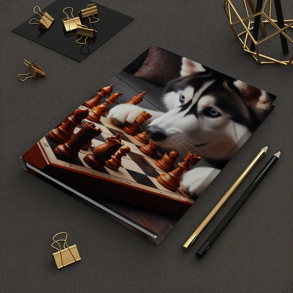 Siberian Husky Dog Playing Chess Indoors – Notebooks
