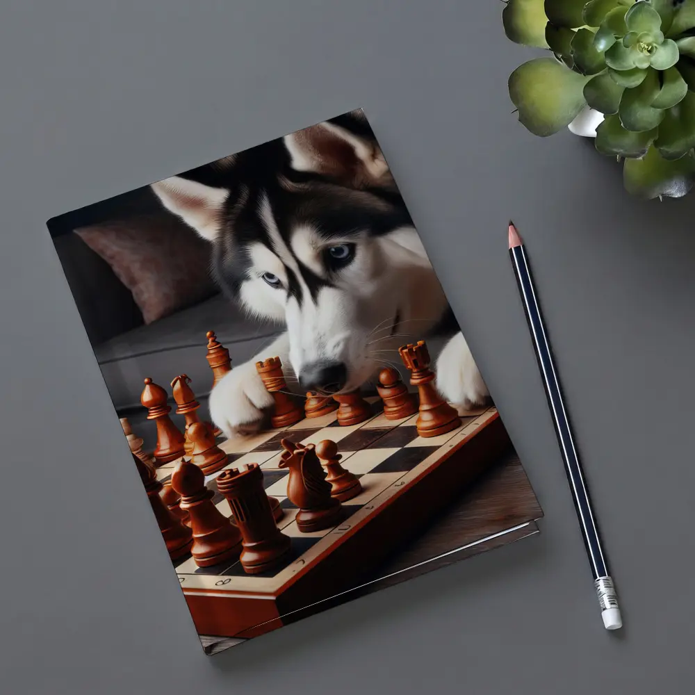 Siberian Husky Dog Playing Chess Indoors – Notebooks