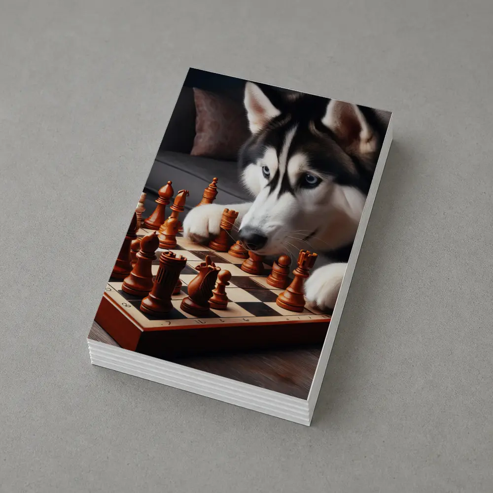 Siberian Husky Dog Playing Chess Indoors – Postcards