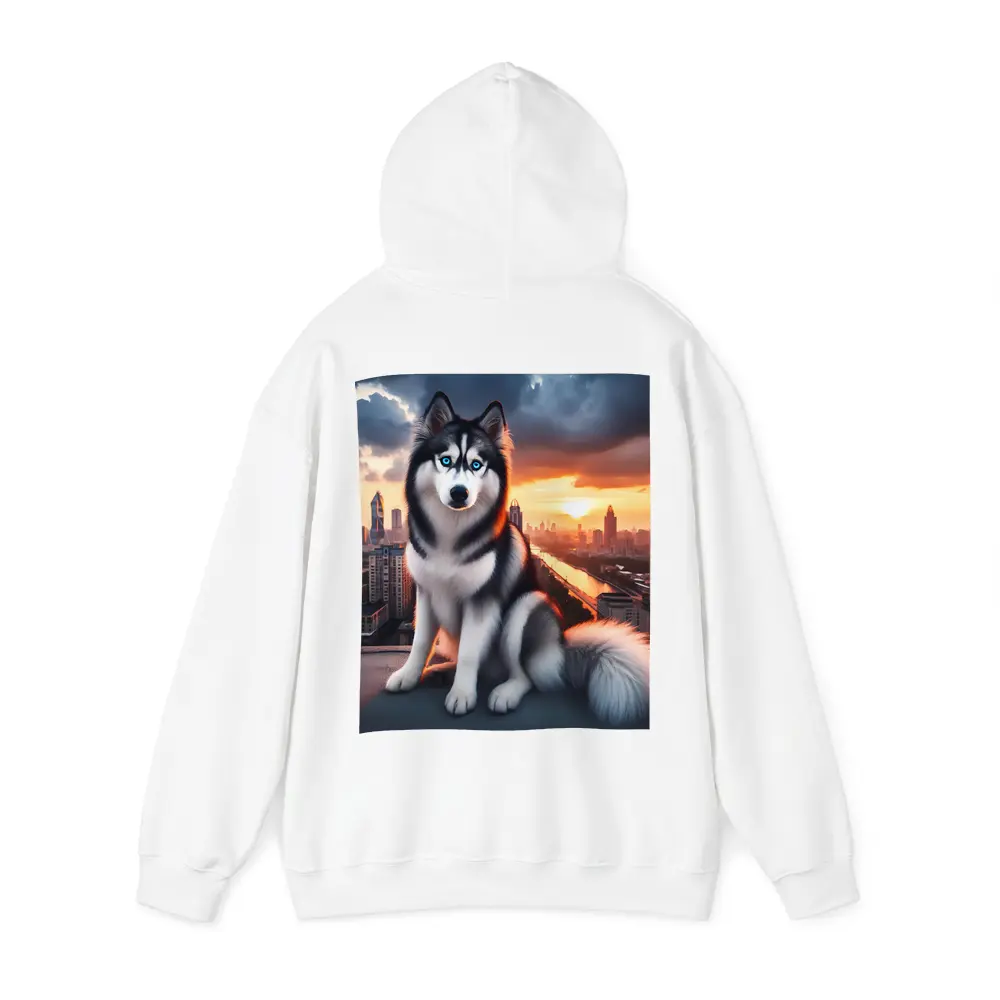 Siberian Husky Blue Eyes City Sunset – Hoodies