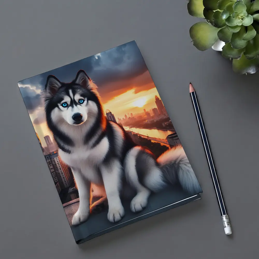 Siberian Husky Blue Eyes City Sunset – Notebooks