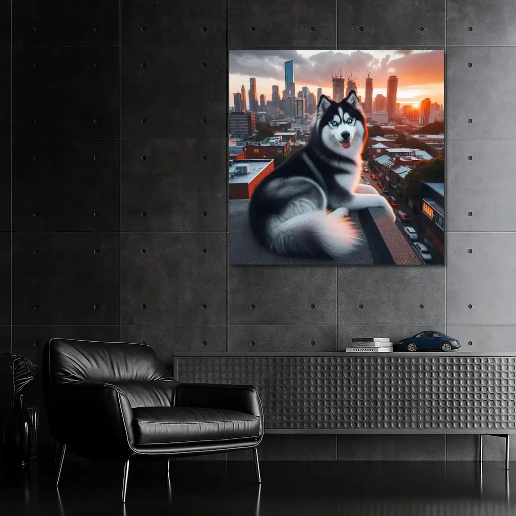 Siberian Husky Dog City Skyline Sunset – Wall Art