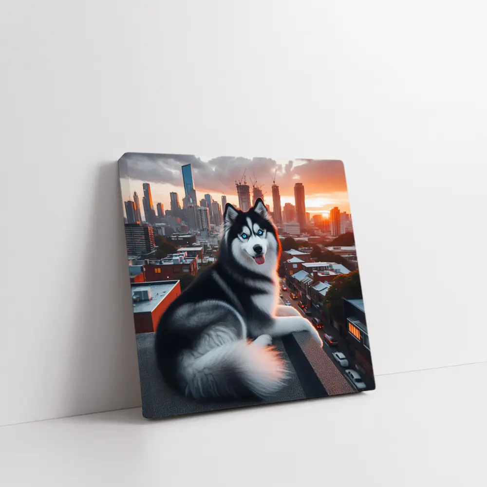 Siberian Husky Dog City Skyline Sunset – Wall Art