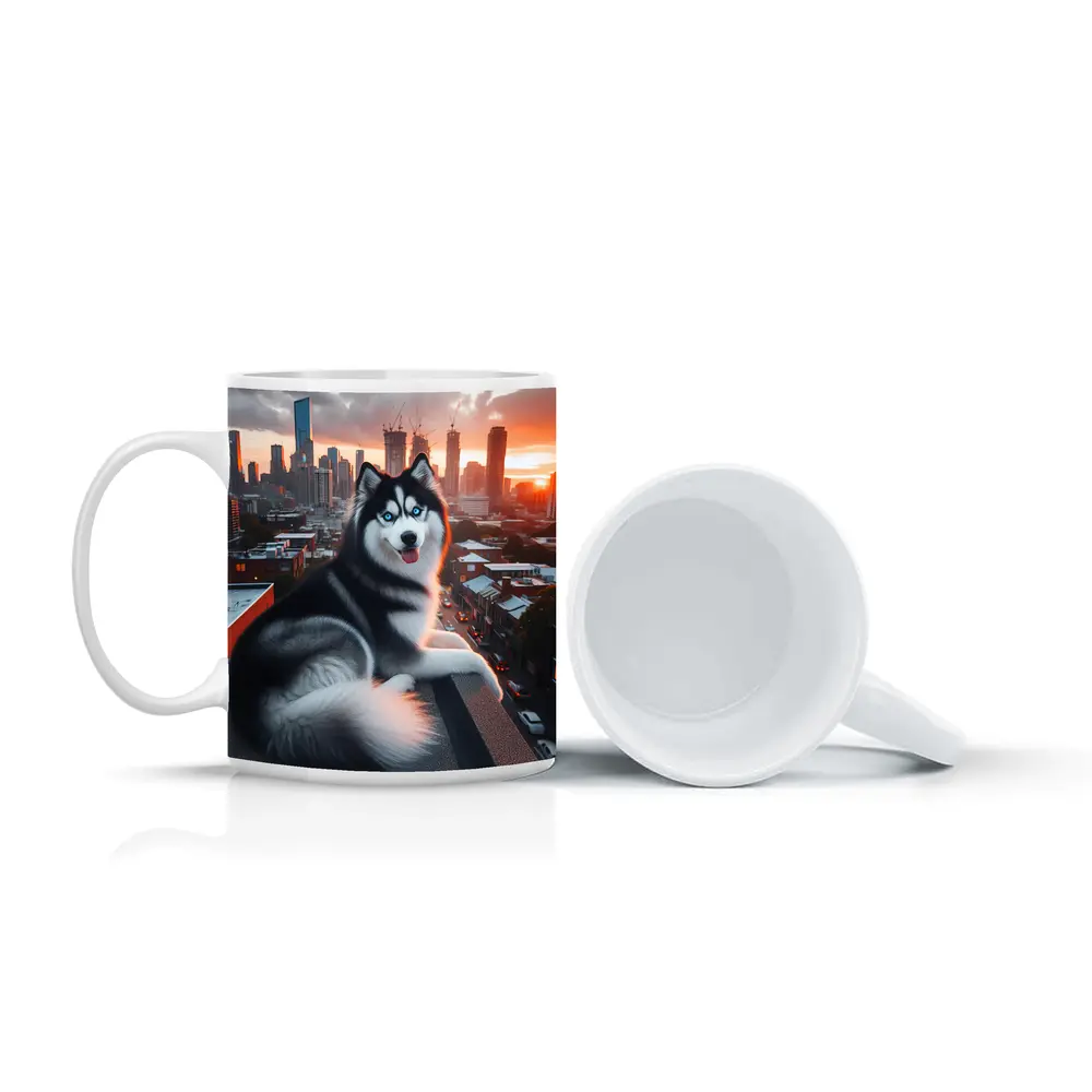 Siberian Husky Dog City Skyline Sunset – Mugs