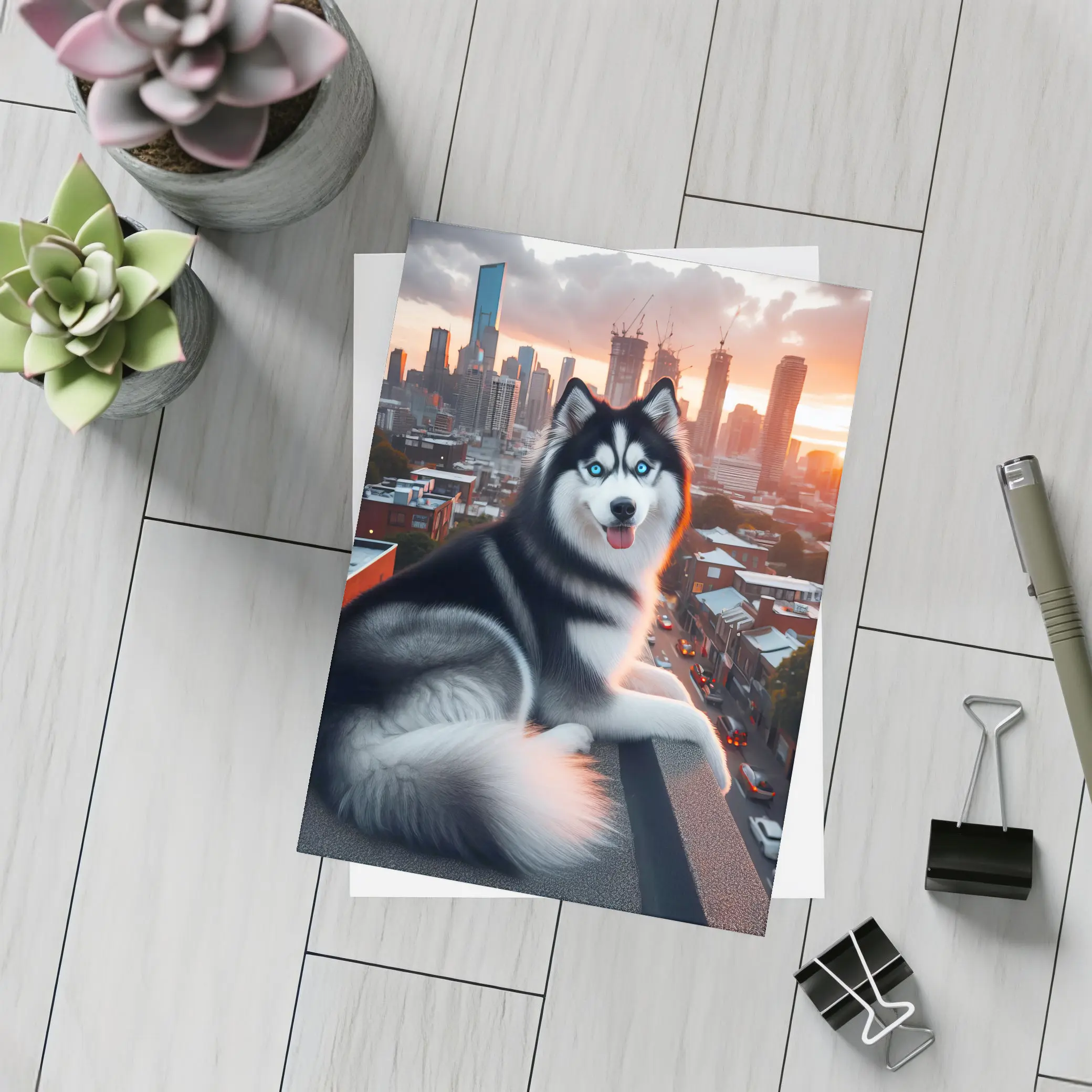 Siberian Husky Dog City Skyline Sunset – Postcards