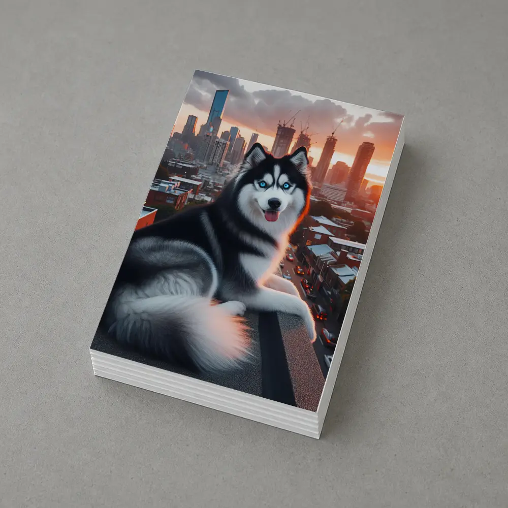 Siberian Husky Dog City Skyline Sunset – Postcards