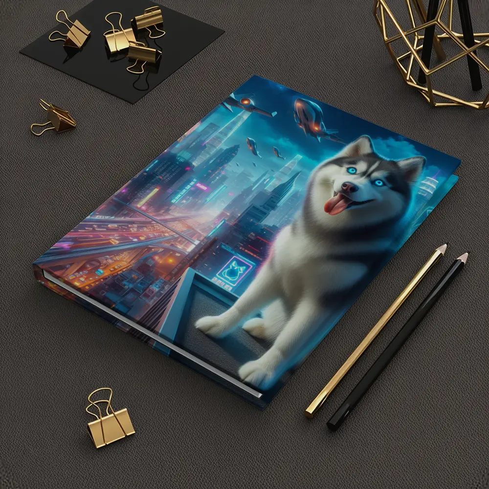 Siberian Husky Cyberpunk Neon City Night – Notebooks