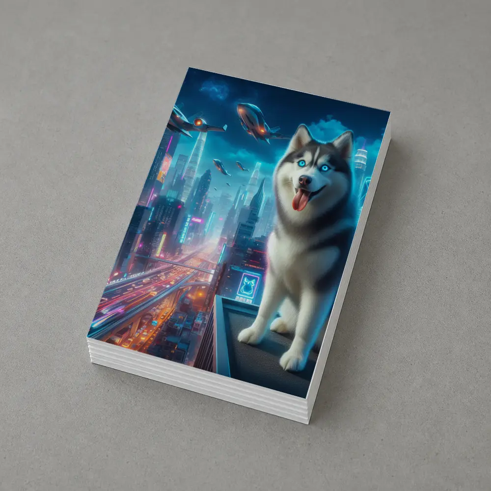 Siberian Husky Cyberpunk Neon City Night – Postcards