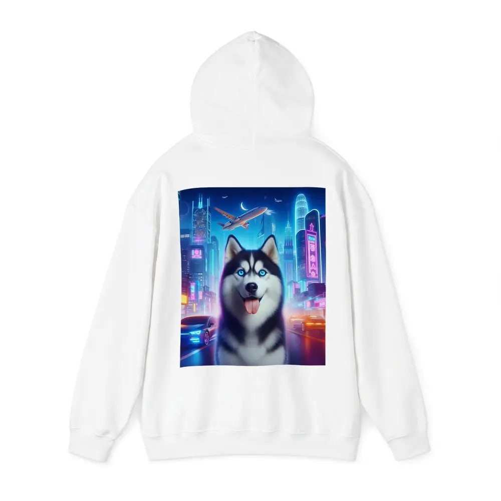 Siberian Husky Neon City Night Scene – Hoodies