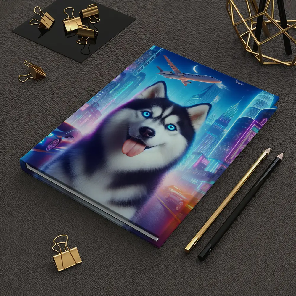 Siberian Husky Neon City Night Scene – Notebooks