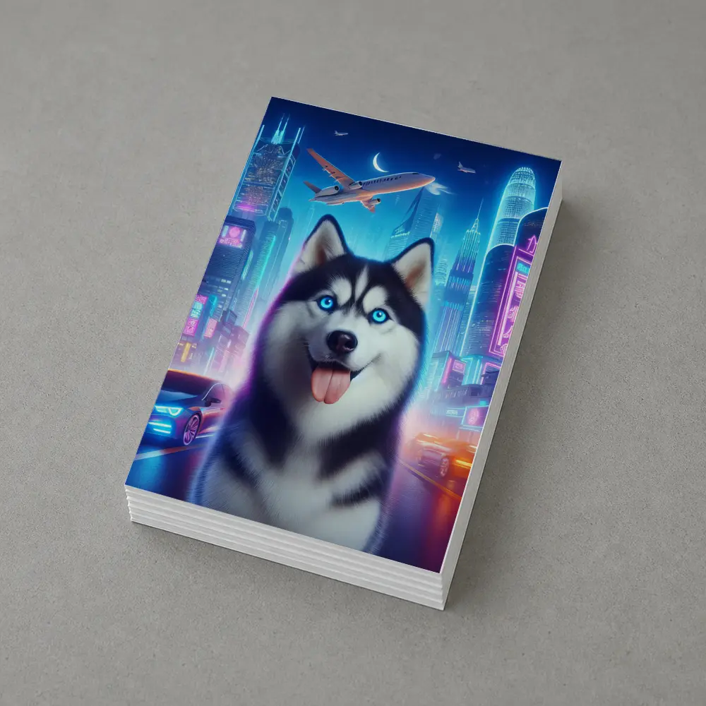 Siberian Husky Neon City Night Scene – Postcards