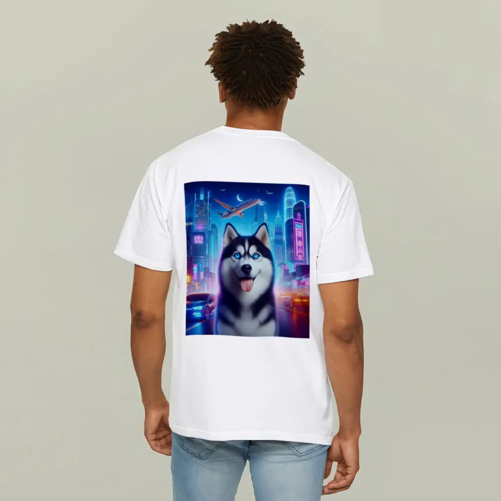 Siberian Husky Neon City Night Scene – T-Shirts