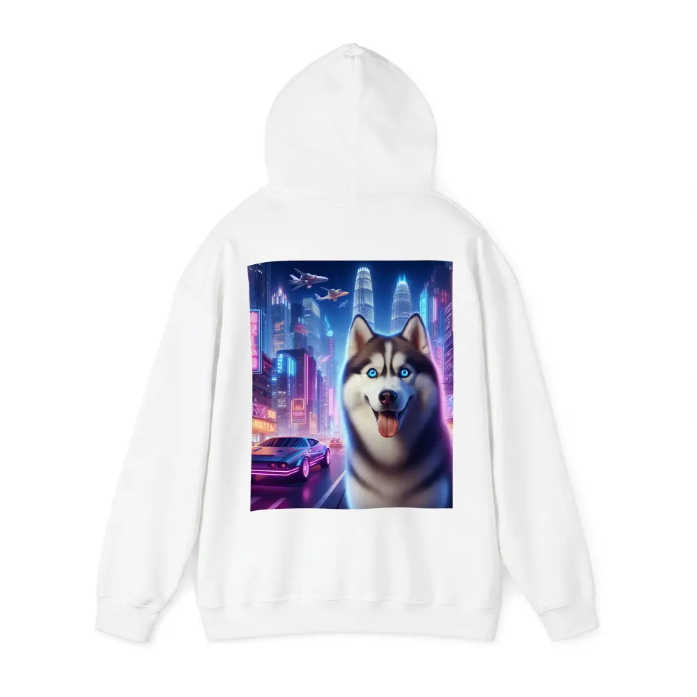 Siberian Husky Neon Cyberpunk City Night – Hoodies