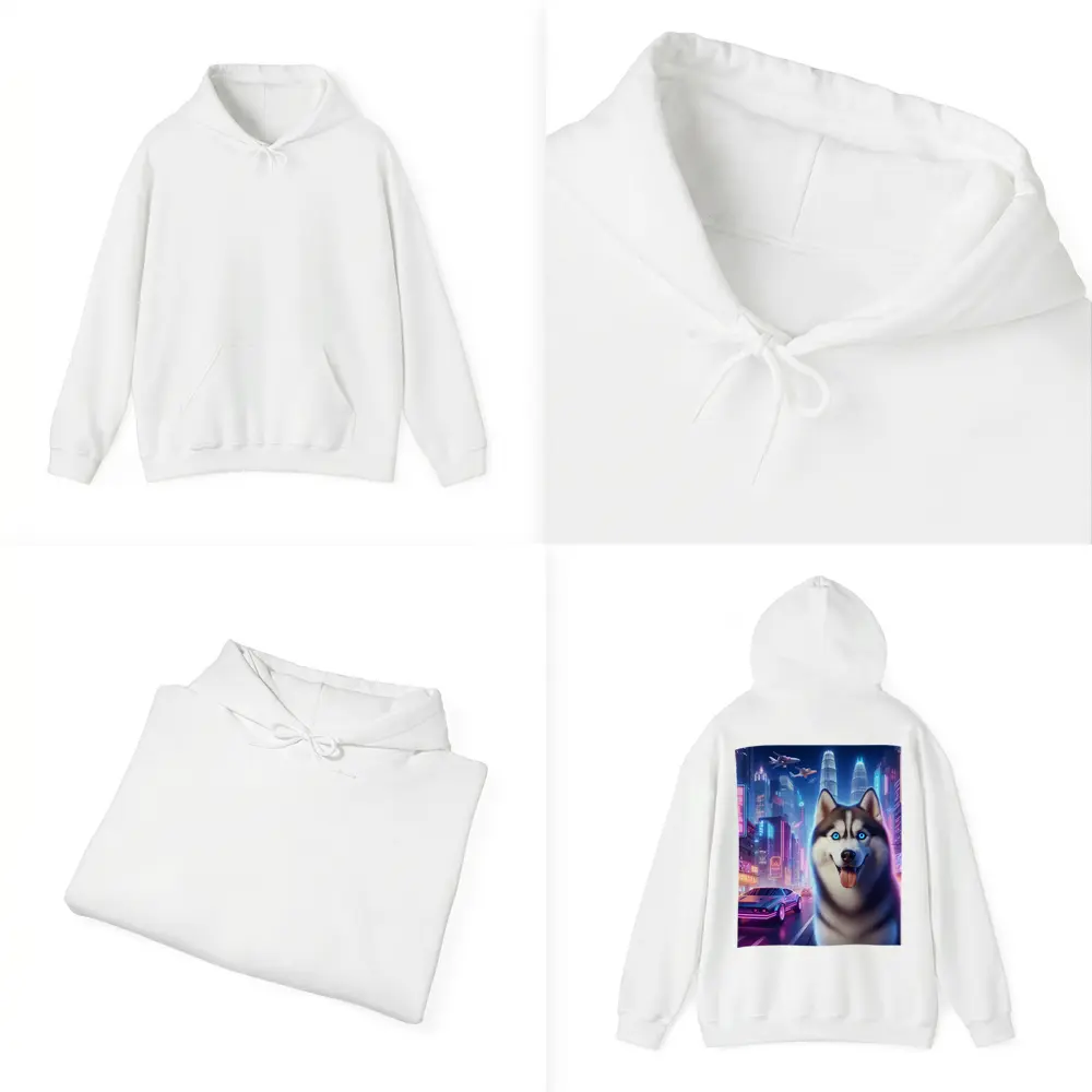 Siberian Husky Neon Cyberpunk City Night – Hoodies