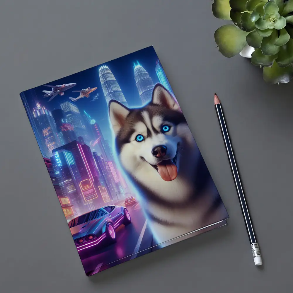 Siberian Husky Neon Cyberpunk City Night – Notebooks