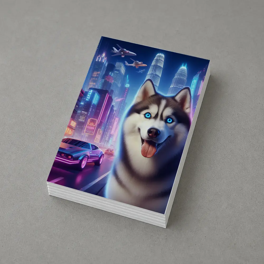 Siberian Husky Neon Cyberpunk City Night – Postcards