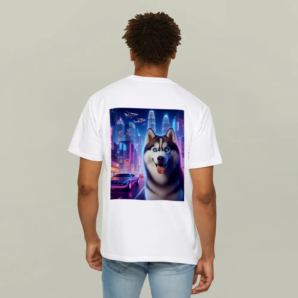 Siberian Husky Neon Cyberpunk City Night – T-Shirts