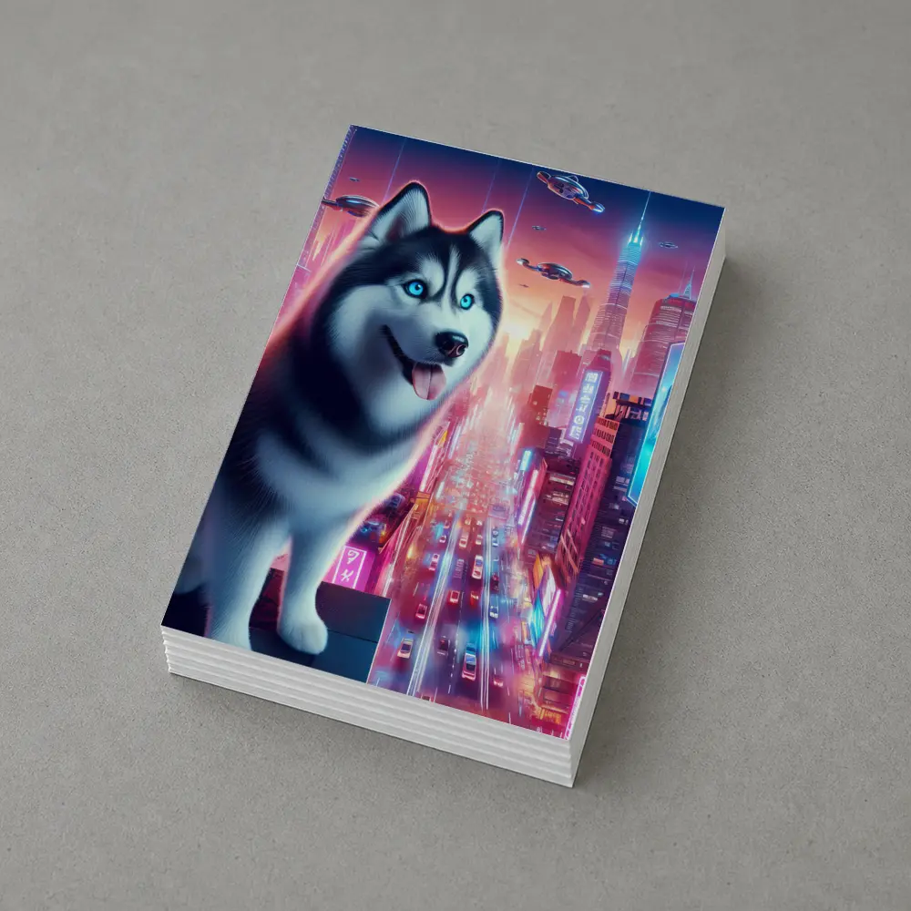Siberian Husky Cyberpunk Neon City Night – Postcards