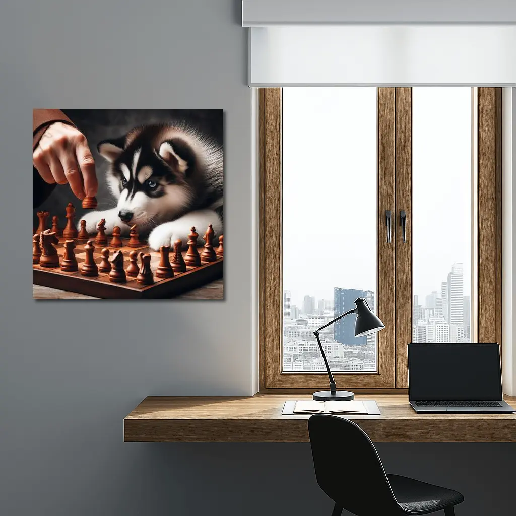 Siberian Husky Puppy Playing Chess Game – Wall Art