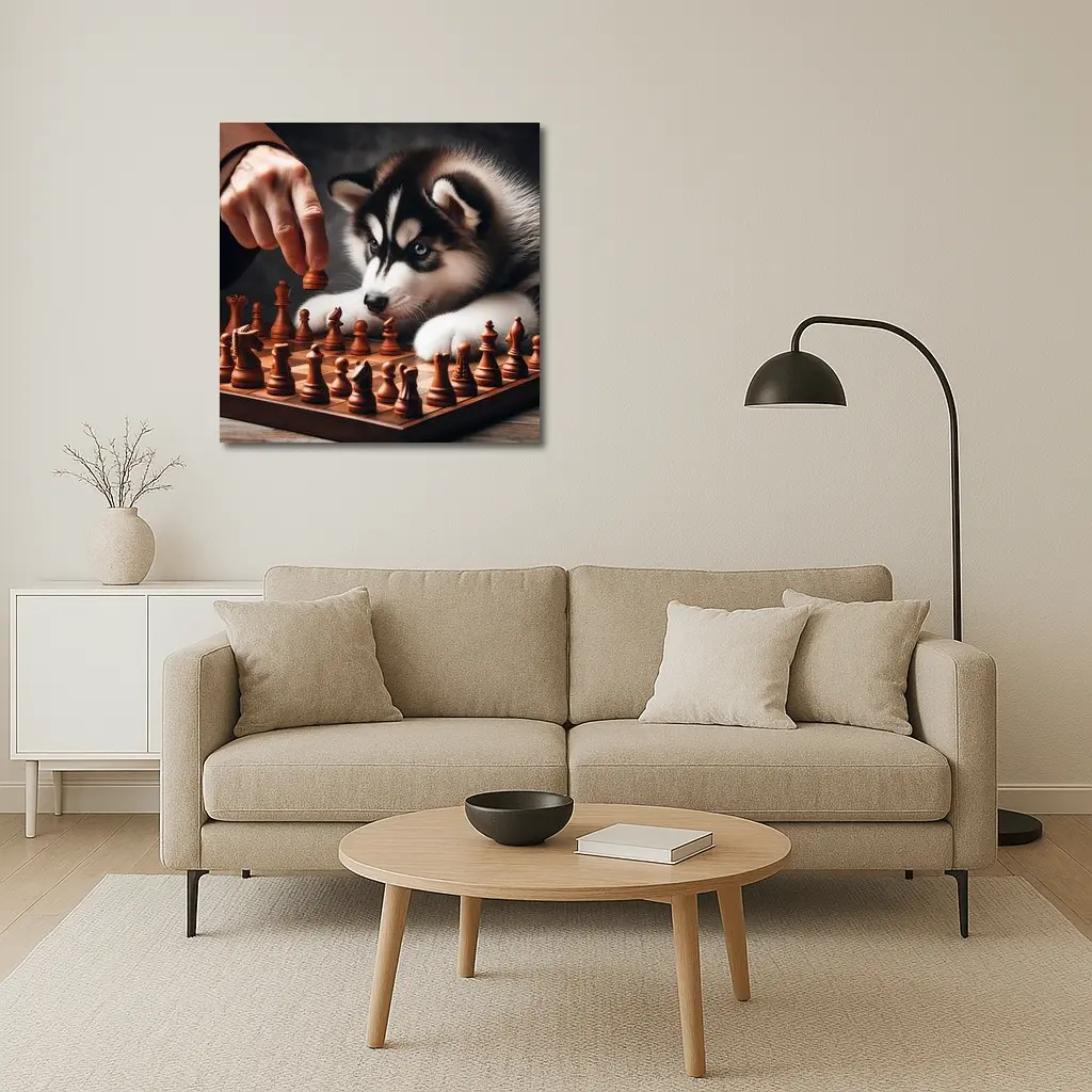 Siberian Husky Puppy Playing Chess Game – Wall Art