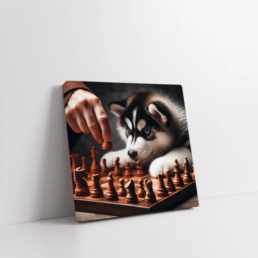 Siberian Husky Puppy Playing Chess Game – Wall Art