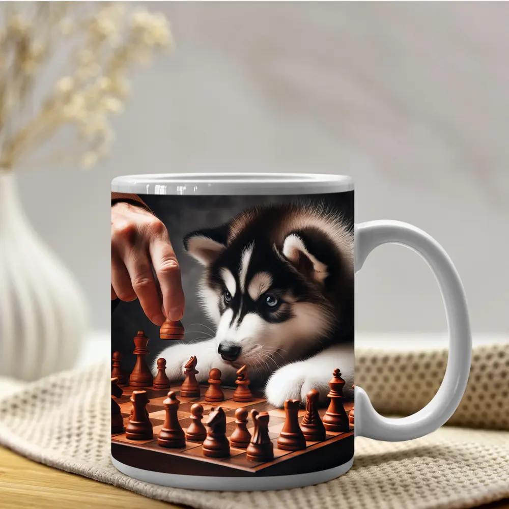 Siberian Husky Puppy Playing Chess Game – Mugs