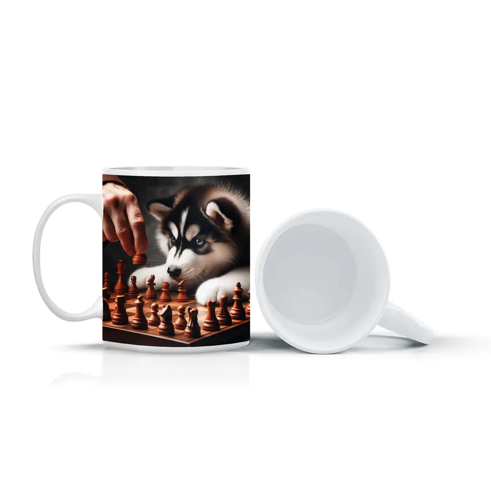 Siberian Husky Puppy Playing Chess Game – Mugs