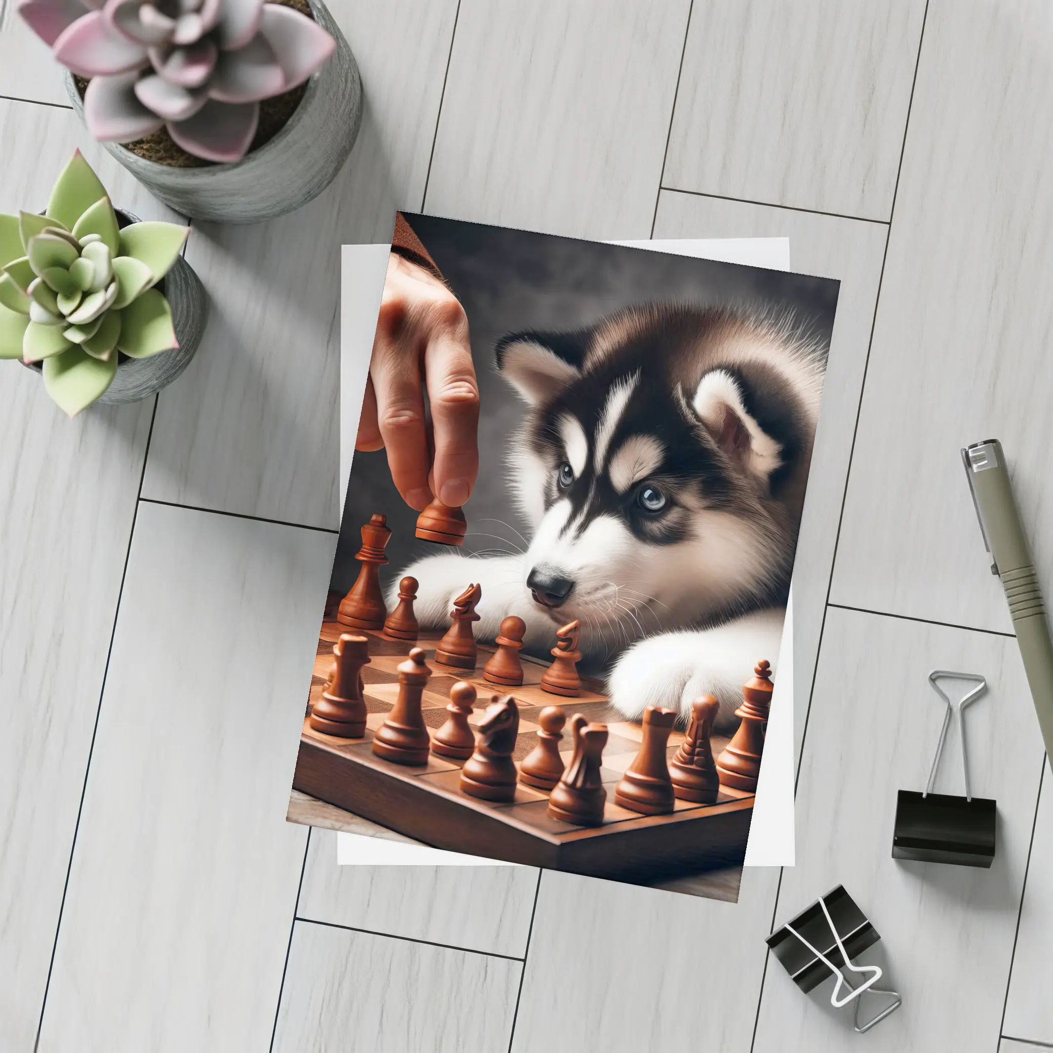 Siberian Husky Puppy Playing Chess Game – Postcards