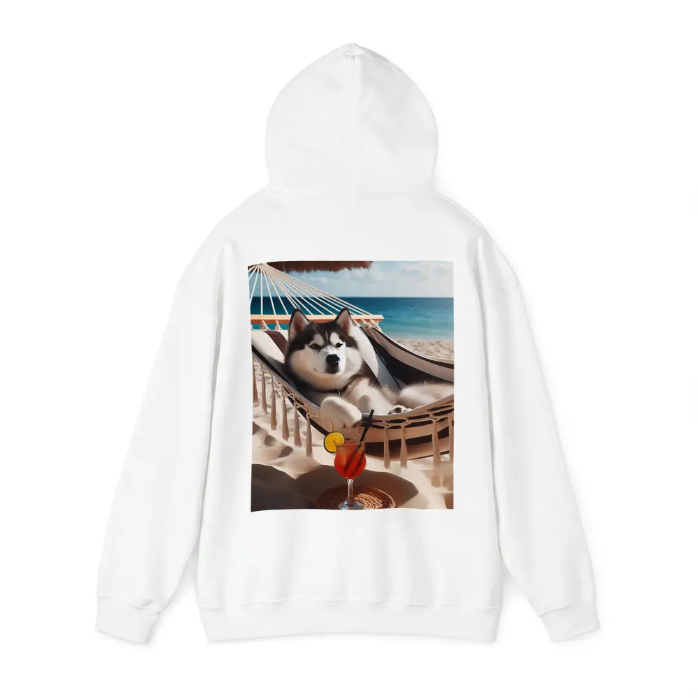 Siberian Husky Relaxing on Beach Hammock – Hoodies