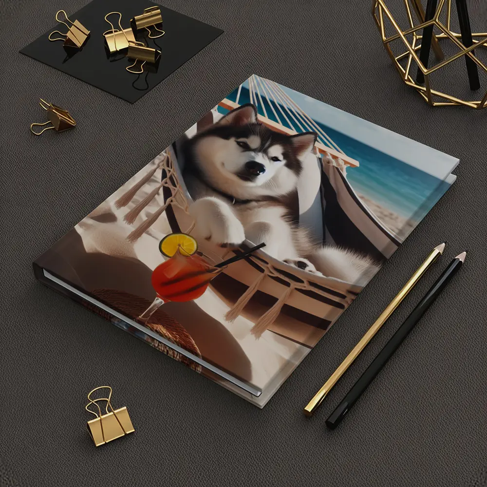 Siberian Husky Relaxing on Beach Hammock – Notebooks