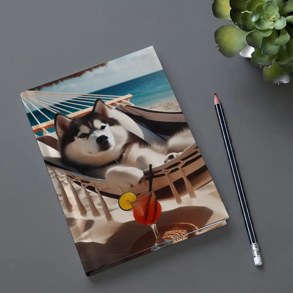 Siberian Husky Relaxing on Beach Hammock – Notebooks