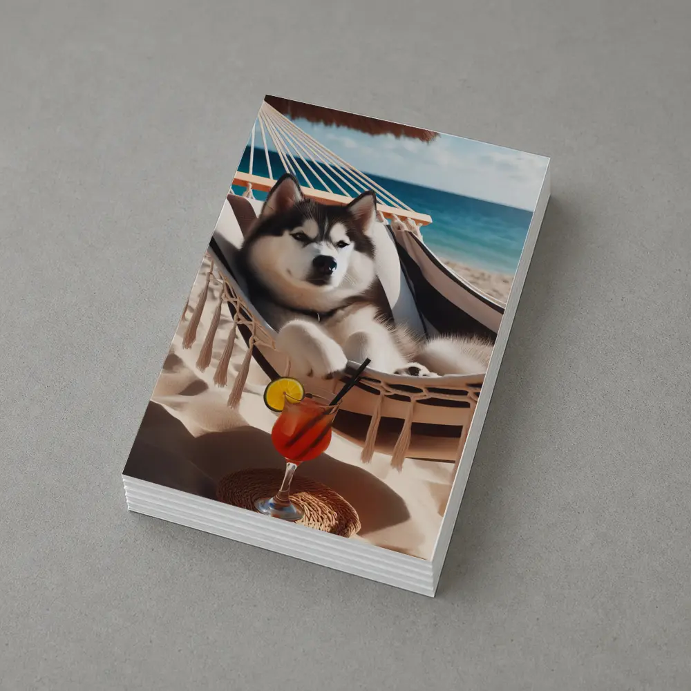 Siberian Husky Relaxing on Beach Hammock – Postcards