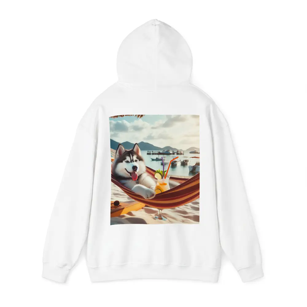 Siberian Husky Relaxing on Beach Hammock – Hoodies