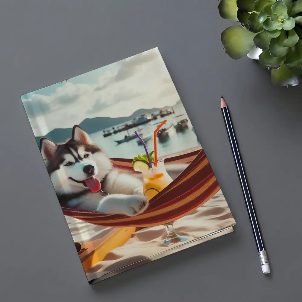 Siberian Husky Relaxing on Beach Hammock – Notebooks