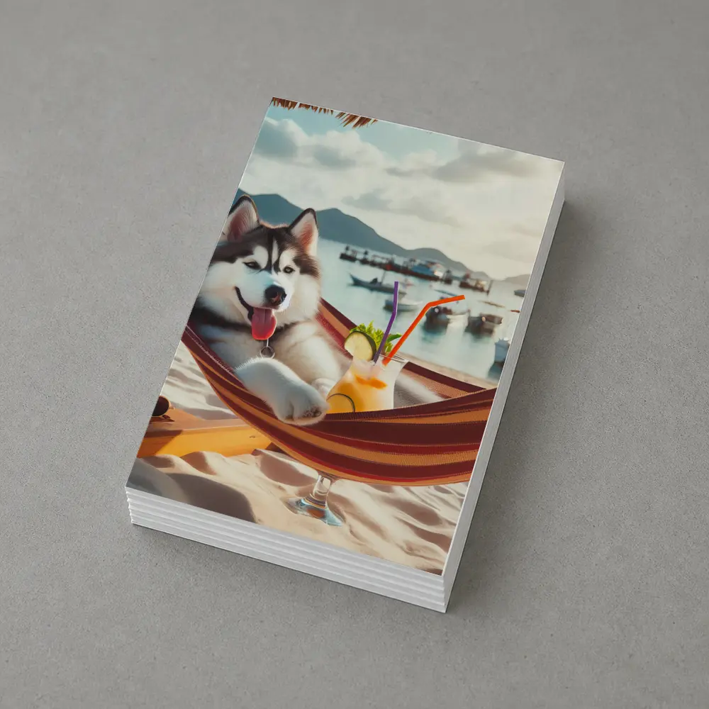 Siberian Husky Relaxing on Beach Hammock – Postcards