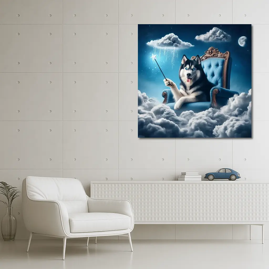 Husky Dog Wizard Magic Wand Sky Throne – Wall Art