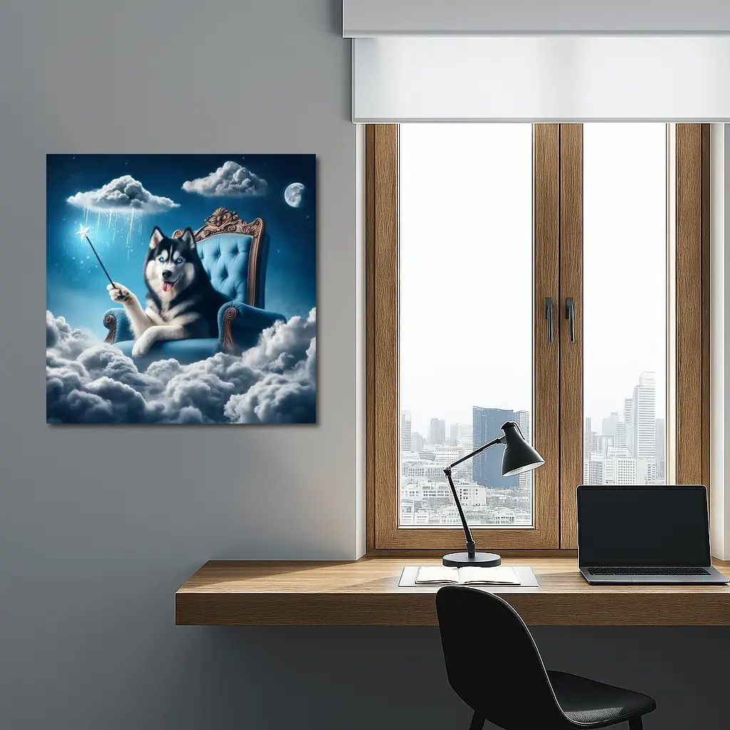 Husky Dog Wizard Magic Wand Sky Throne – Wall Art