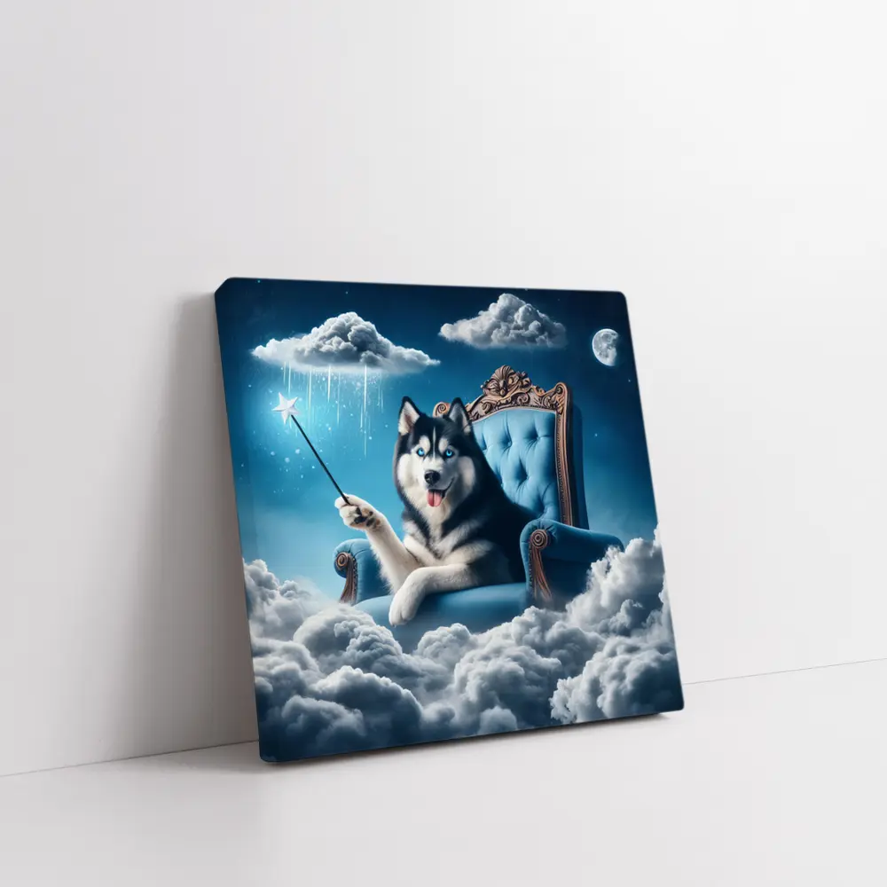 Husky Dog Wizard Magic Wand Sky Throne – Wall Art