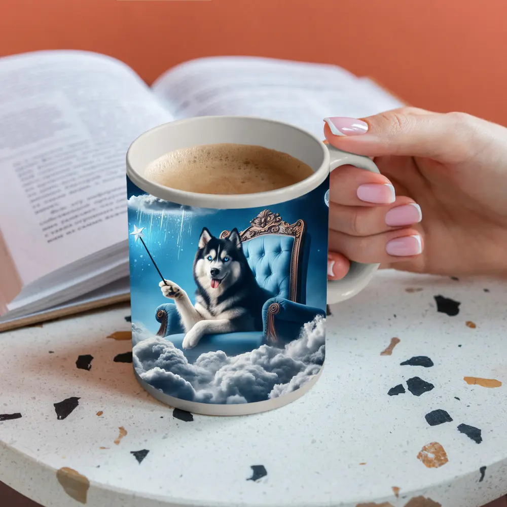 Husky Dog Wizard Magic Wand Sky Throne – Mugs