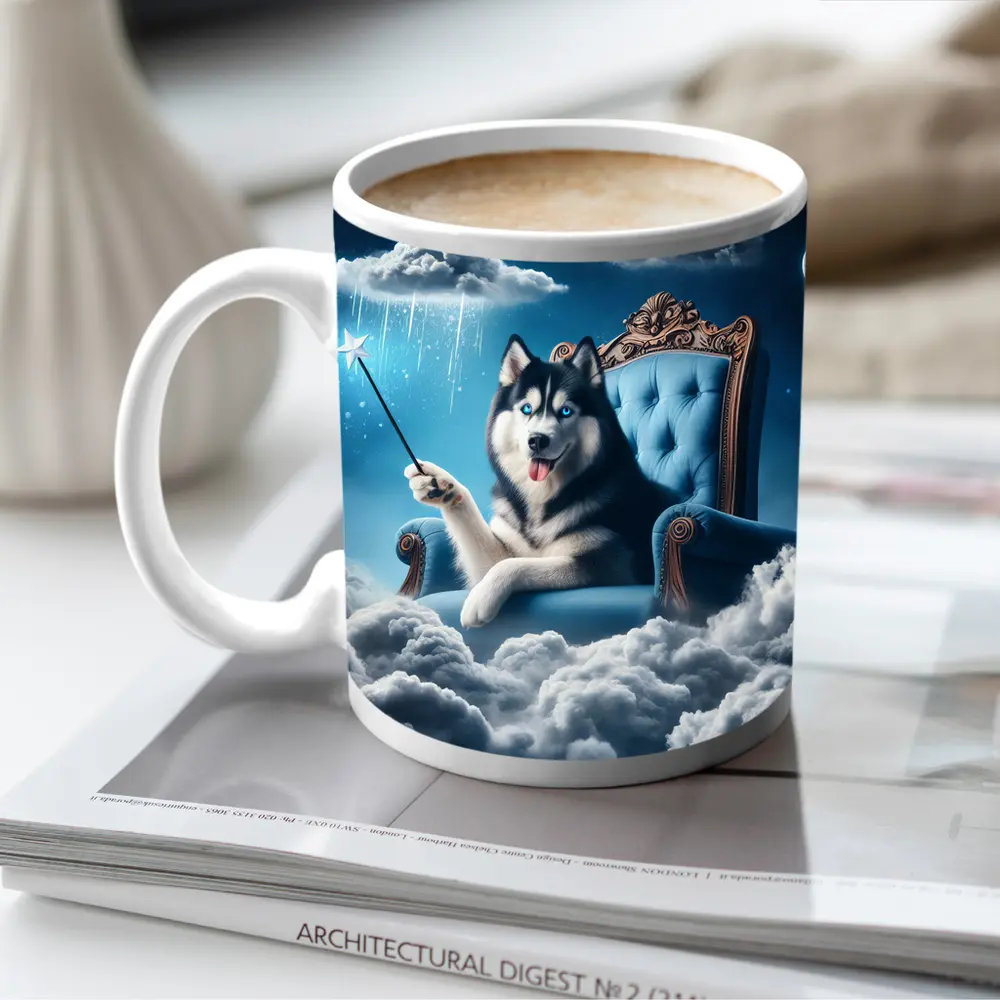 Husky Dog Wizard Magic Wand Sky Throne – Mugs