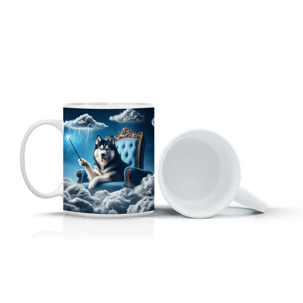 Husky Dog Wizard Magic Wand Sky Throne – Mugs