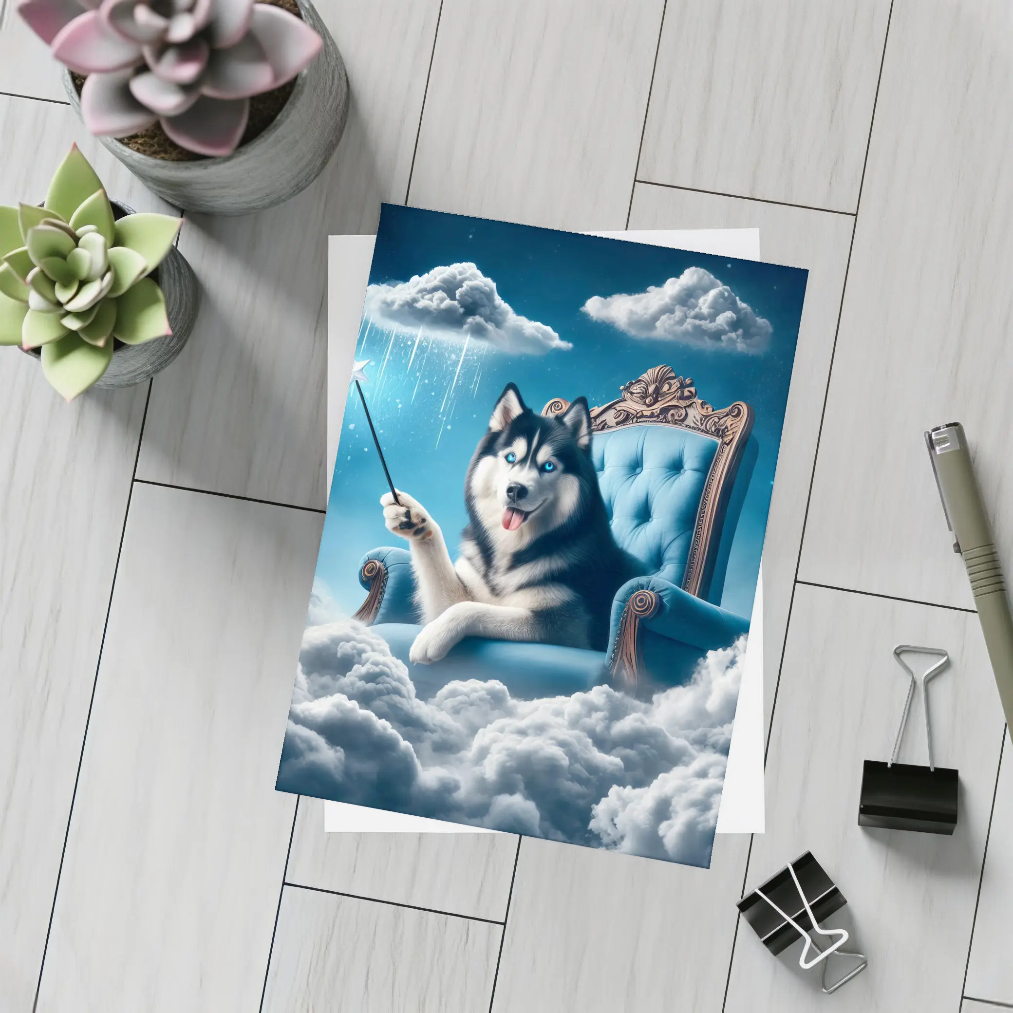 Husky Dog Wizard Magic Wand Sky Throne – Postcards